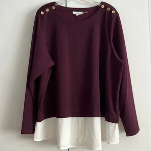 Calvin Klein Mixed Media Popover Long Sleeve Round Neck Twofer Top 2X NWT